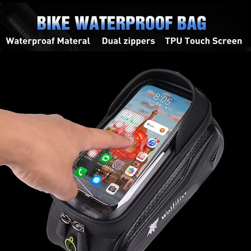 WOLFILIST Bike Bag - Waterproof Bike Frame Bag with Sun-Visor Rain Cover, Bike Phone Holder with TPU Sensitive Touch Screen, Handlebar Bag Bicycle Accessories, Large Capacity Suitable Phone Under 7" - Image 3